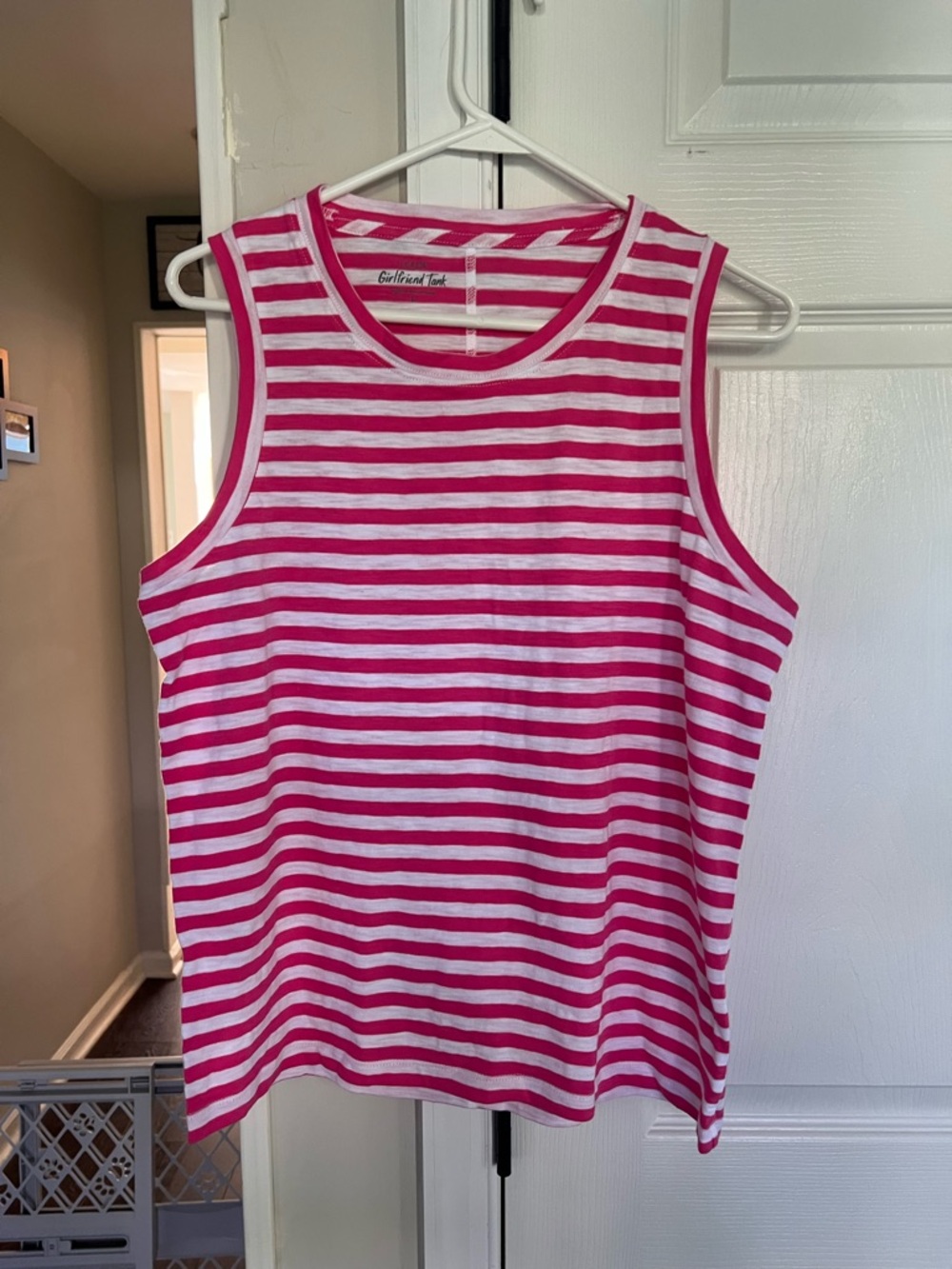 J. Crew Hot Pink and White Striped Sleeveless Tank Women Large-Never Worn